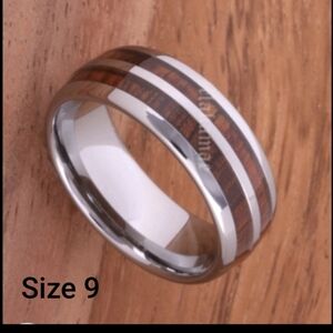 Stainless Steel with Hawaiian Koa Wood Wedding Ring Comfort Fit 8mm (Oval Style)